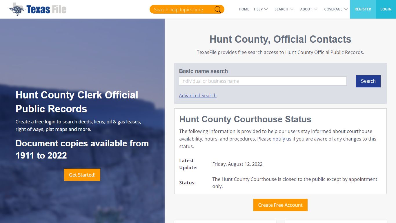 Hunt County Clerk Official Public Records | TexasFile